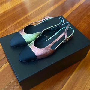 Chanel Multicolor Laminated Calfskin & Grosgrain Slingback